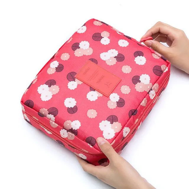 Portable Travel Makeup Bag Waterproof Multi Compartment Multifunctional Cosmetic Make Up Toiletry Organizer for Women and Girls - Slobuy