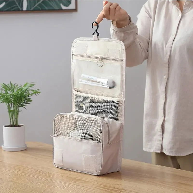 Portable Travel Toiletry Bag, Waterproof Hanging Storage Bag, Mesh Pockets Hook Cosmetic Bag, Travel Accessories,Makeup Bags - Slobuy