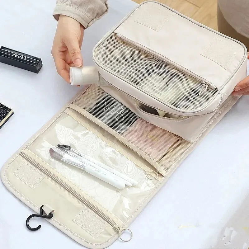 Portable Travel Toiletry Bag, Waterproof Hanging Storage Bag, Mesh Pockets Hook Cosmetic Bag, Travel Accessories,Makeup Bags - Slobuy