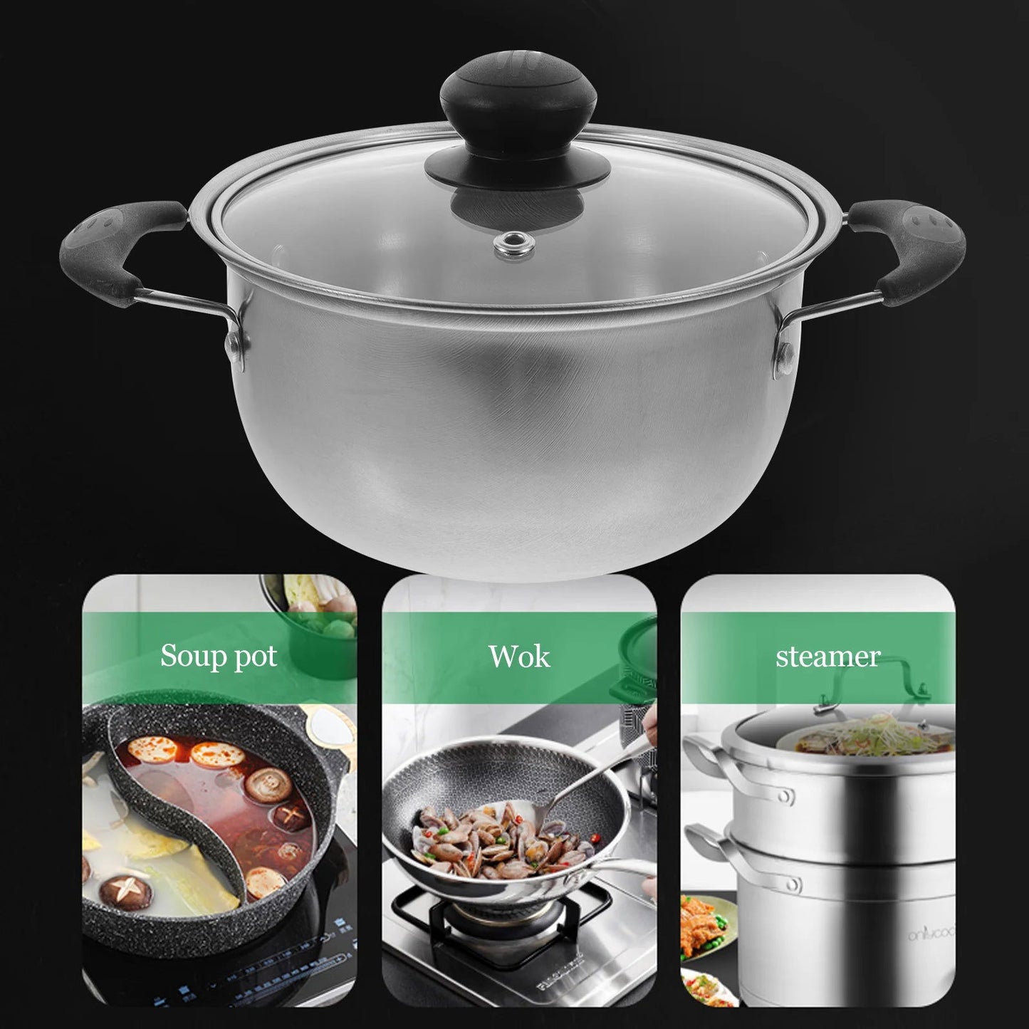Pot Soup Cooking Stainless Steel Stock Lid Pan Pasta Kitchen Milk Cookware Saucepan Noodle Stew Noodles Stockpot Boiling Hot - Slobuy