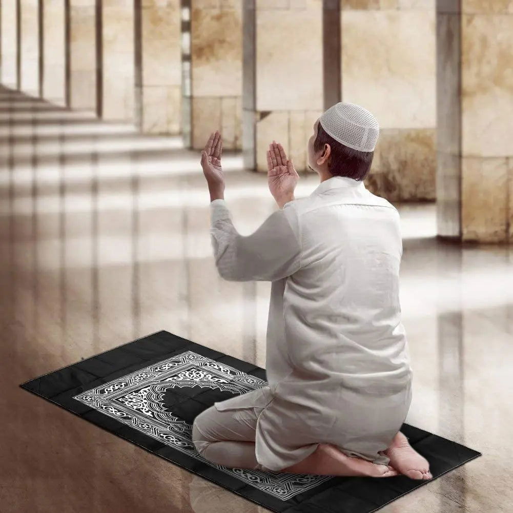 Prayer Rug Polyester Portable Braided Mats Simply Print with Compass In Pouch Travel Home New Style Mat Blanket 100x60cm - Slobuy