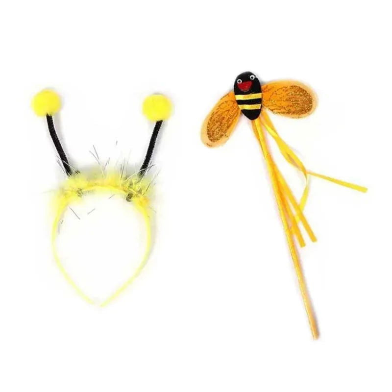 Princess Fairy Costume Set Halloween Costume Ears Headband Bee Wings Magic Wand Tutu Skirt Cosplay Prop Girls Dress Up - Slobuy