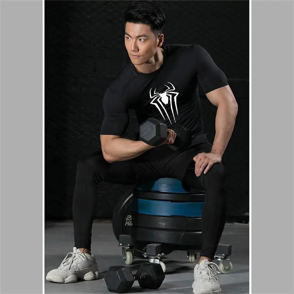 Printed Men's Athletic Compression Shirts Athletic Quick Dry Breathable Rash Guard Athletic Tight Workout Tops Summer Men - Slobuy