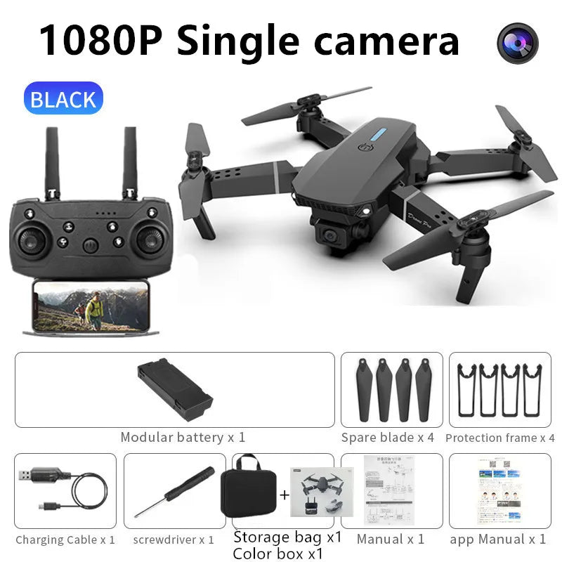 Professional E88Pro Remote Control Drone 4K Wide-angle HD Aerial Camera Foldable RC Helicopter WIFI FPV Quadcopter Toy Gift - Slobuy