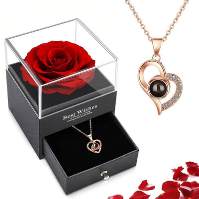 Projection Necklace Set With Rose Gift Box 100 Languages I Love You Heart Pendant Jewelry 2023 Hot Sale Accessories Dropshipping - Slobuy