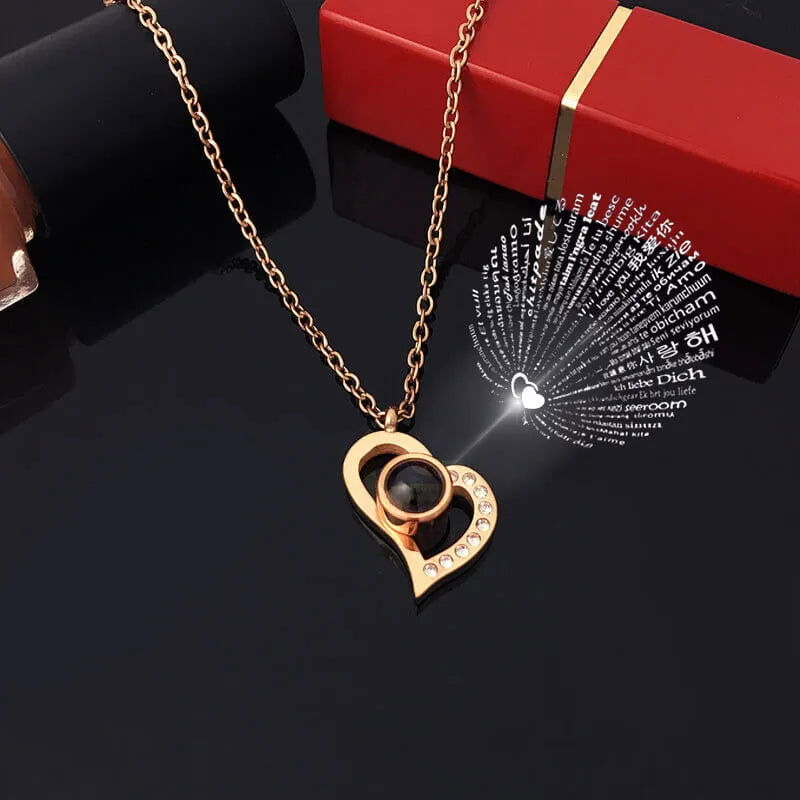 Projection Necklace Set With Rose Gift Box 100 Languages I Love You Heart Pendant Jewelry 2023 Hot Sale Accessories Dropshipping - Slobuy