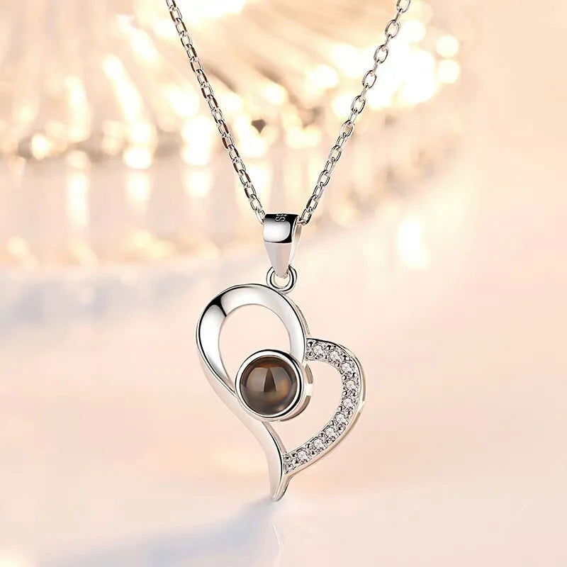 Projection Necklace Set With Rose Gift Box 100 Languages I Love You Heart Pendant Jewelry 2023 Hot Sale Accessories Dropshipping - Slobuy