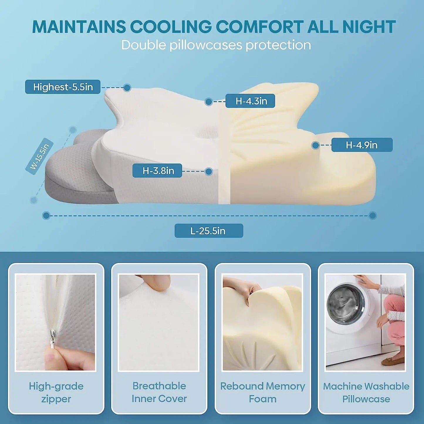 Pulatree Odorless Orthopedic Pillow For Neck And Shoulder Pain Memory Foam Neck Pillow Ergonomic Sleeping Cervical Pillow - Slobuy