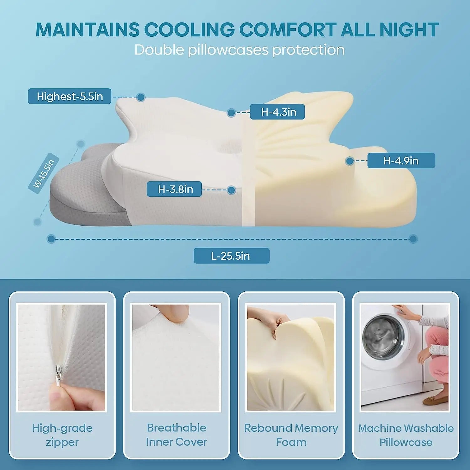 Pulatree Odorless Orthopedic Pillow For Neck And Shoulder Pain Memory Foam Neck Pillow Ergonomic Sleeping Cervical Pillow - Slobuy