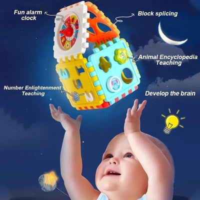 Puzzle Building Block Toy Shape Matching Hexahedron with Number Graphic Cognitive Block for Baby - Slobuy