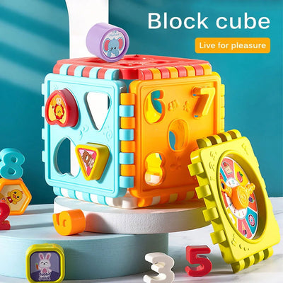 Puzzle Building Block Toy Shape Matching Hexahedron with Number Graphic Cognitive Block for Baby - Slobuy