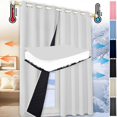 Quilted 100% Blackout Curtains for Living Room Heavy Duty Window Drapes Bedroom Winter Thick Thermal Curtains Eyelets Ready Made - Slobuy