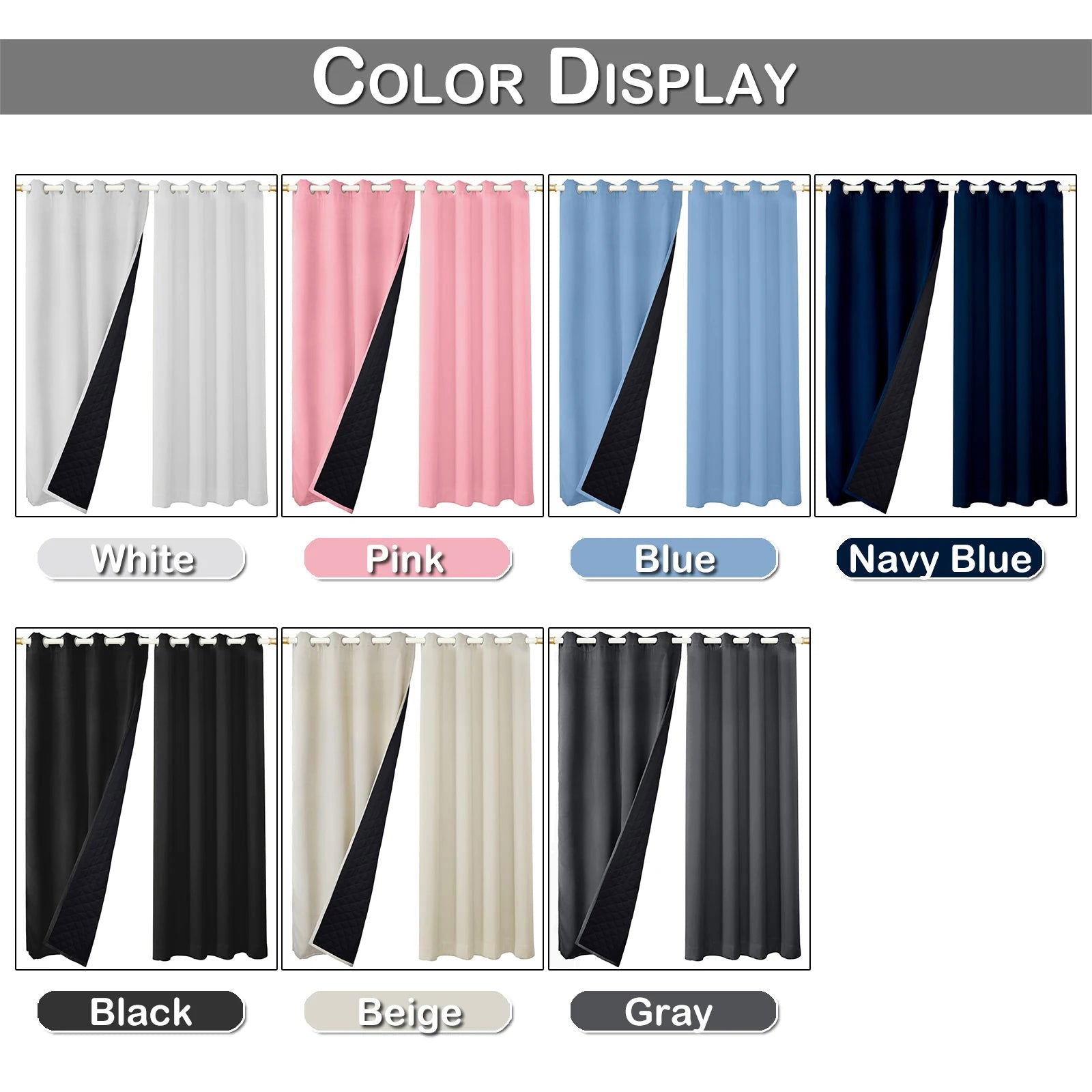Quilted 100% Blackout Curtains for Living Room Heavy Duty Window Drapes Bedroom Winter Thick Thermal Curtains Eyelets Ready Made - Slobuy
