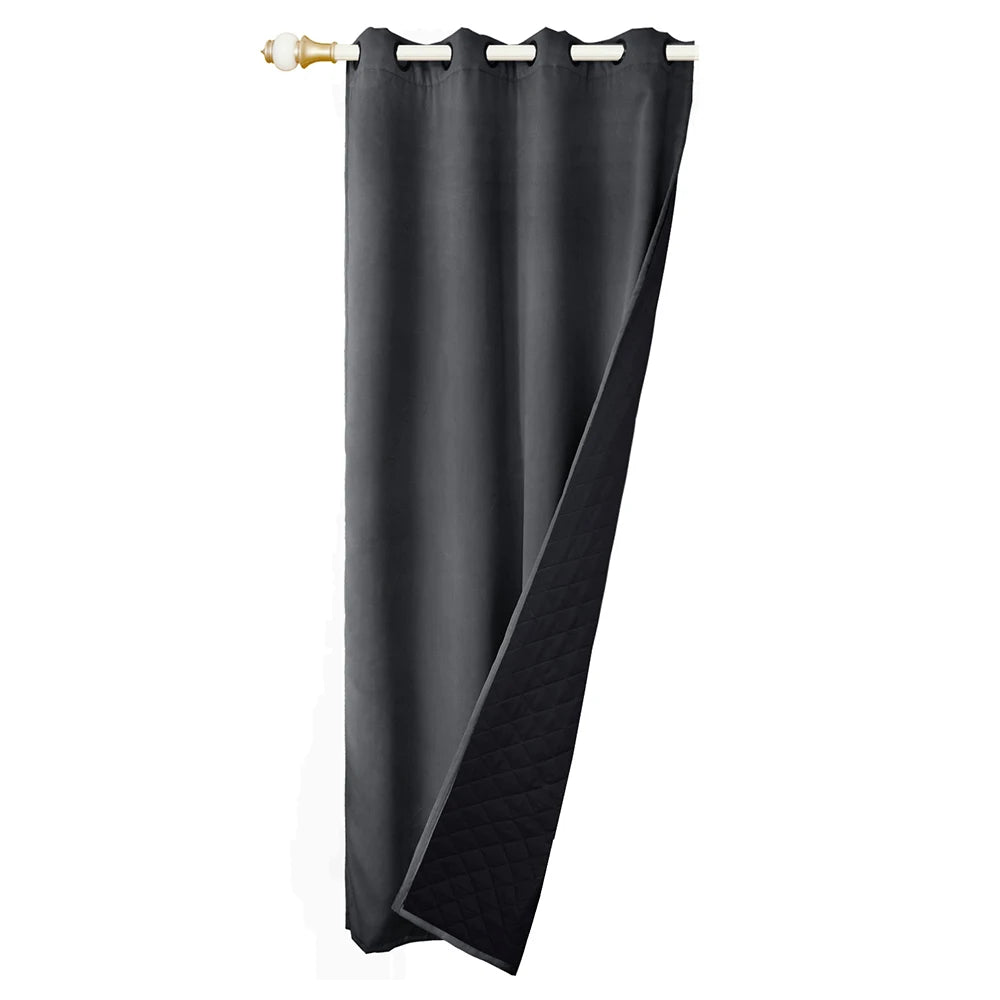 Quilted 100% Blackout Curtains for Living Room Heavy Duty Window Drapes Bedroom Winter Thick Thermal Curtains Eyelets Ready Made - Slobuy