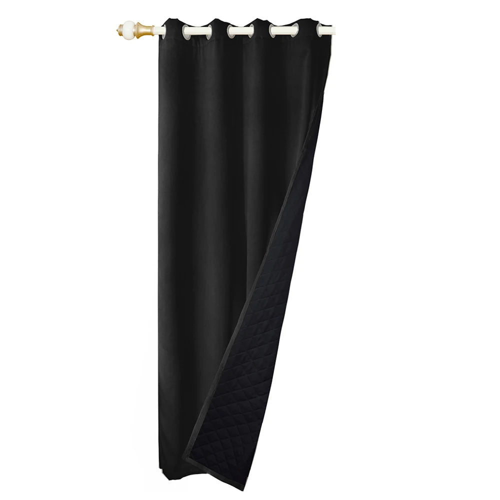 Quilted 100% Blackout Curtains for Living Room Heavy Duty Window Drapes Bedroom Winter Thick Thermal Curtains Eyelets Ready Made - Slobuy