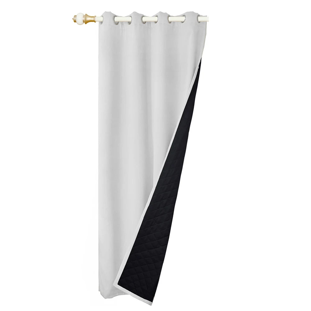 Quilted 100% Blackout Curtains for Living Room Heavy Duty Window Drapes Bedroom Winter Thick Thermal Curtains Eyelets Ready Made - Slobuy
