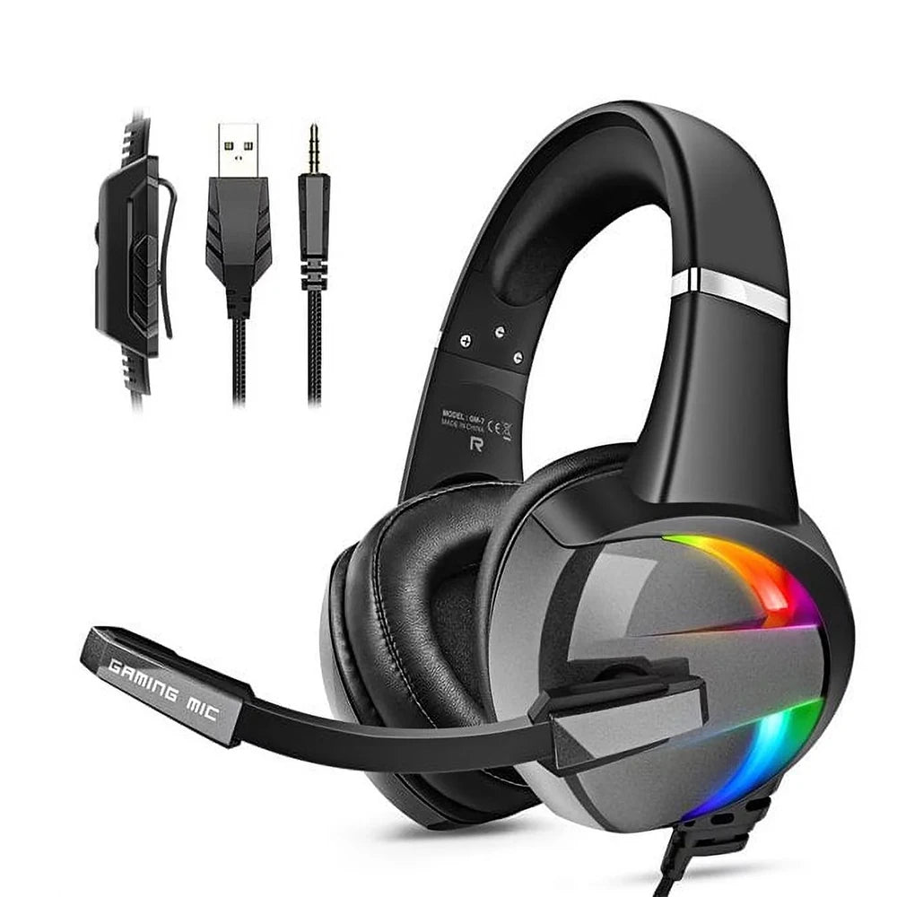 RGB Gaming Headset with Noise Canceling Microphone Surround Sound LED Headphones for PS5 PS4 Xbox One PC Laptop Mac Computer PC - Slobuy