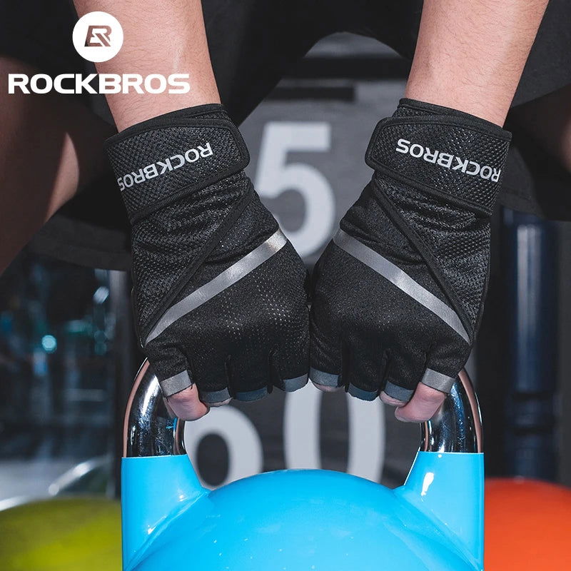 ROCKBORS Gym Anti-Slip Weight Lifting Fitness Gloves Half Finger Fitness Sports Protective Gloves Body Building Male Hand Mitten - Slobuy