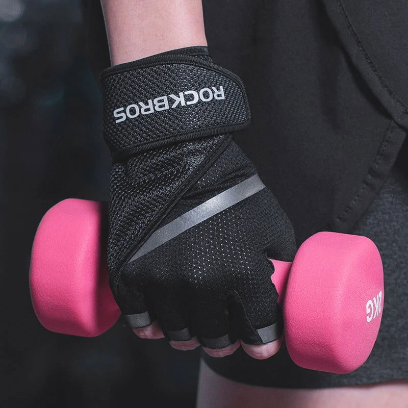 ROCKBORS Gym Anti-Slip Weight Lifting Fitness Gloves Half Finger Fitness Sports Protective Gloves Body Building Male Hand Mitten - Slobuy
