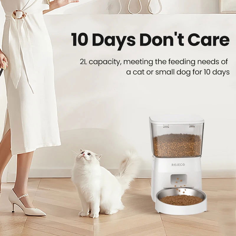 ROJECO 2L Automatic WIFI Cat Feeder Smart Pet Food Dispenser For Dry Food Dogs Kibble Dispenser With Remote Control Accessories - Slobuy