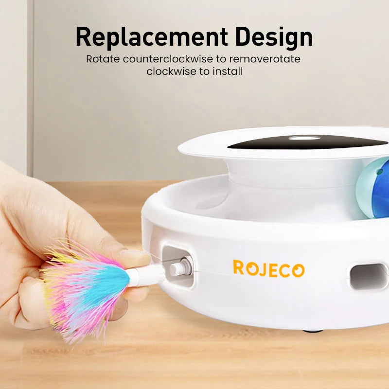ROJECO 2 in 1 Smart Cat Toys Automatic Feather Fun Ball Toy Set For Cat Dog 5 Modes Electronic Interactive Pet Toy Accessories - Slobuy