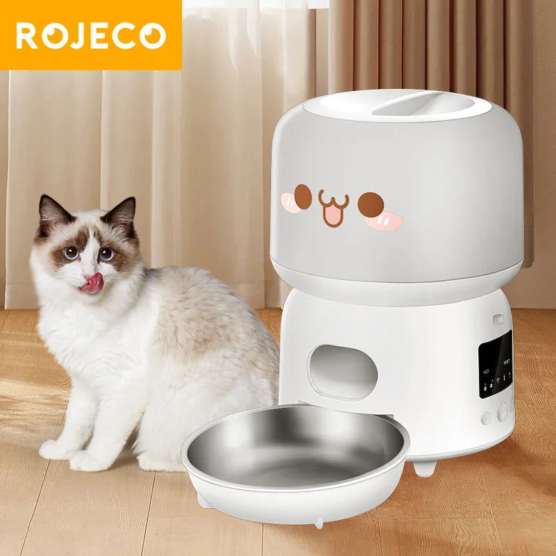 ROJECO 3L Automatic Pet Feeder Smart Cat Food Dispenser WiFi Button Version Cute Auto Dog Feeder For Cats Remote Control Feeding - Slobuy