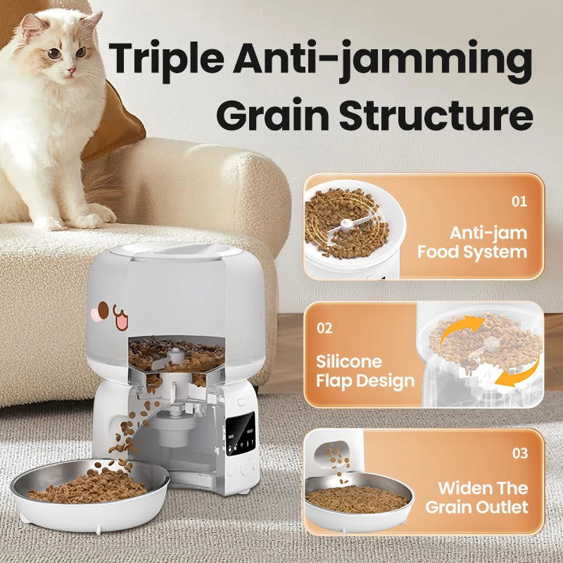 ROJECO 3L Automatic Pet Feeder Smart Cat Food Dispenser WiFi Button Version Cute Auto Dog Feeder For Cats Remote Control Feeding - Slobuy