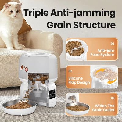 ROJECO 3L Automatic Pet Feeder Smart Cat Food Dispenser WiFi Button Version Cute Auto Dog Feeder For Cats Remote Control Feeding - Slobuy