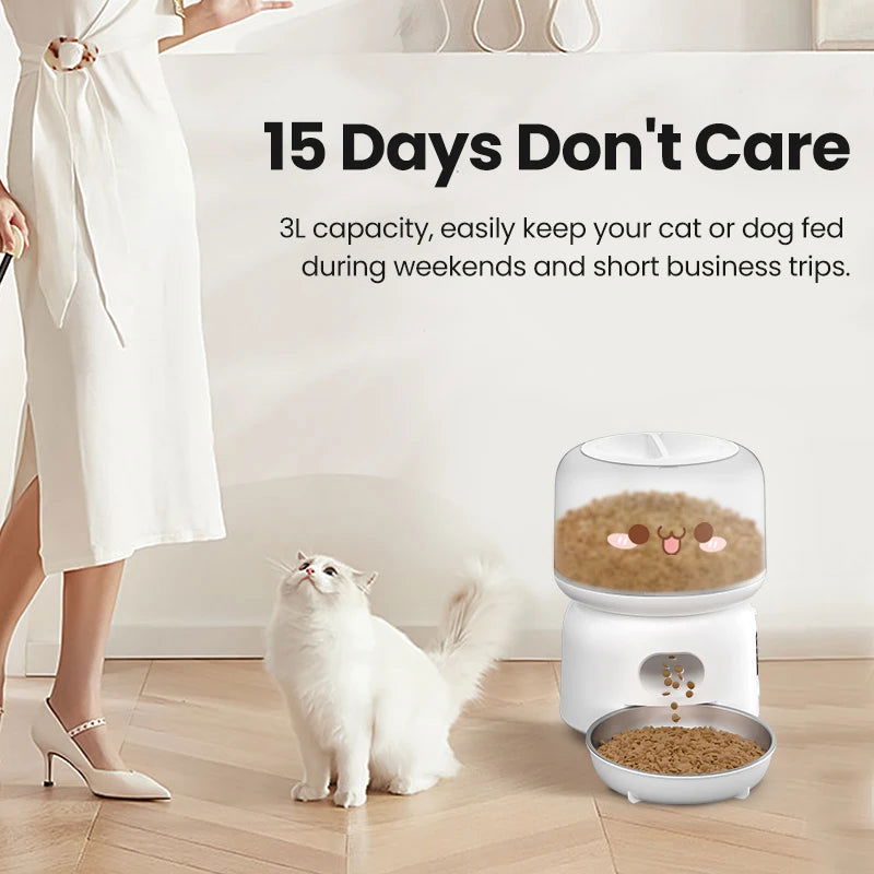 ROJECO 3L Automatic Pet Feeder Smart Cat Food Dispenser WiFi Button Version Cute Auto Dog Feeder For Cats Remote Control Feeding - Slobuy