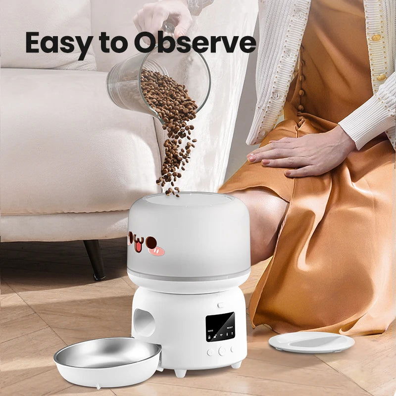 ROJECO 3L Automatic Pet Feeder Smart Cat Food Dispenser WiFi Button Version Cute Auto Dog Feeder For Cats Remote Control Feeding - Slobuy