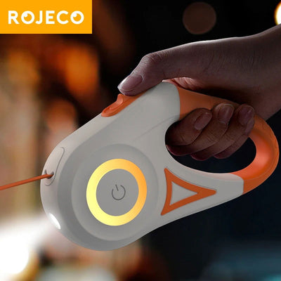 ROJECO 5M Automatic Retractable Dog Leash LED Luminous Leading Fashion Light Straps For Dog Puppy Pet Flexi Walking Running Lead - Slobuy
