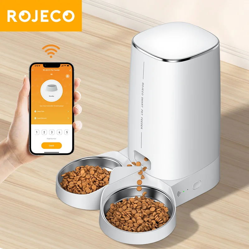 ROJECO Automatic Cat Feeder Pet Smart Cat Food Kibble Dispenser Remote Control Auto WiFi Double Feeder For Cats Dog Accessories - Slobuy