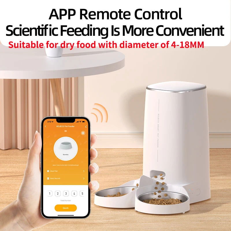 ROJECO Automatic Cat Feeder Pet Smart Cat Food Kibble Dispenser Remote Control Auto WiFi Double Feeder For Cats Dog Accessories - Slobuy