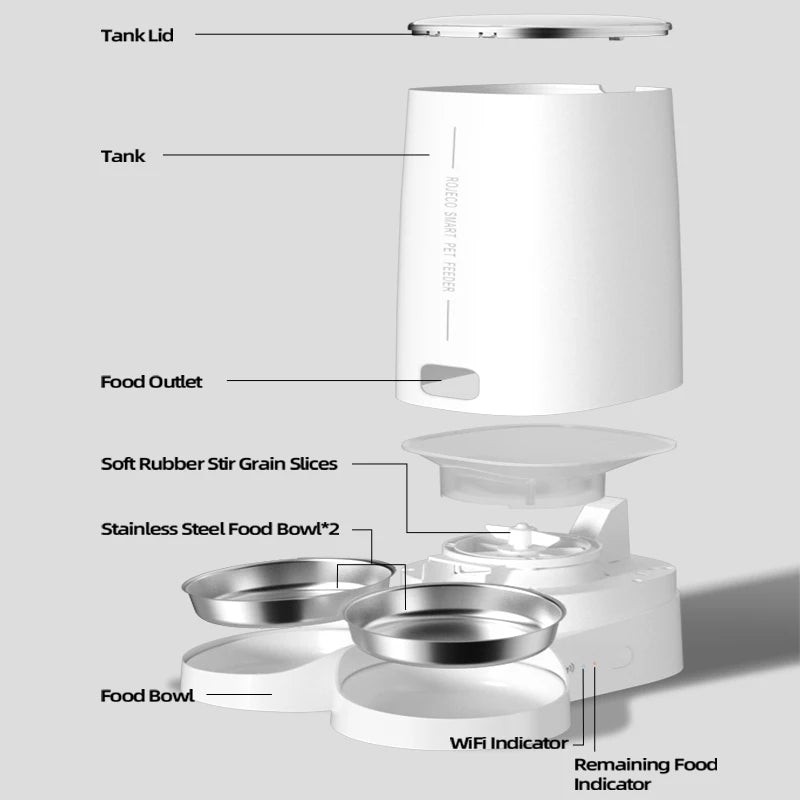 ROJECO Automatic Cat Feeder Pet Smart Cat Food Kibble Dispenser Remote Control Auto WiFi Double Feeder For Cats Dog Accessories - Slobuy