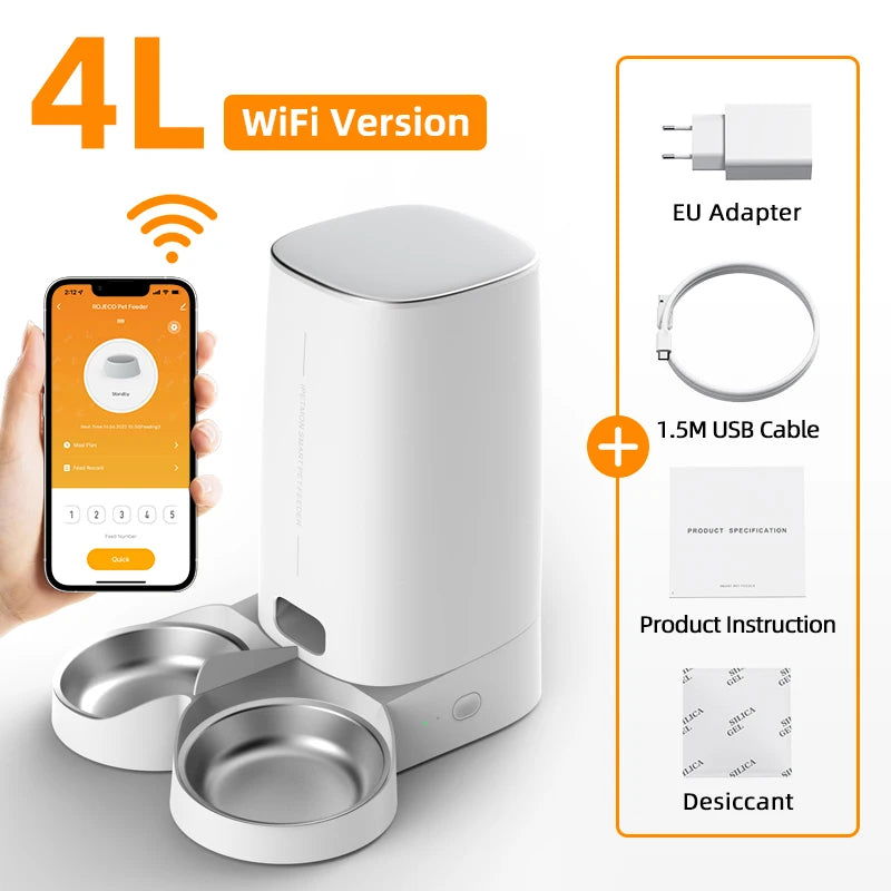 ROJECO Automatic Cat Feeder Pet Smart Cat Food Kibble Dispenser Remote Control Auto WiFi Double Feeder For Cats Dog Accessories - Slobuy