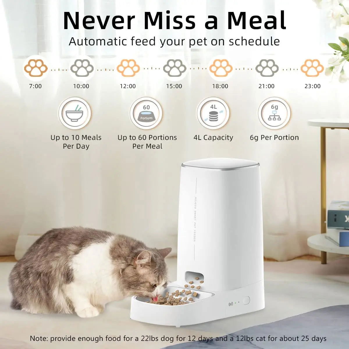 ROJECO Automatic Cat Feeder Pet Smart WiFi Cat Food Kibble Dispenser Remote Control Auto Feeder For Cat Dog Dry Food Accessories - Slobuy