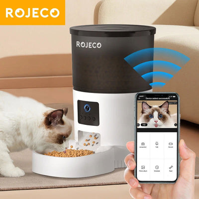ROJECO Automatic Cat Feeder With Camera Video Cat Food Dispenser Pet Smart Voice Recorder Remote Control Auto Feeder For Cat Dog - Slobuy