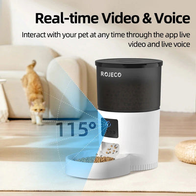 ROJECO Automatic Cat Feeder With Camera Video Cat Food Dispenser Pet Smart Voice Recorder Remote Control Auto Feeder For Cat Dog - Slobuy