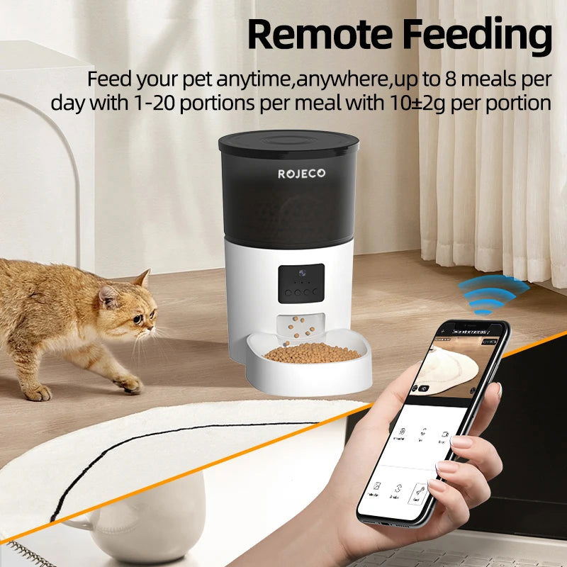 ROJECO Automatic Cat Feeder With Camera Video Cat Food Dispenser Pet Smart Voice Recorder Remote Control Auto Feeder For Cat Dog - Slobuy