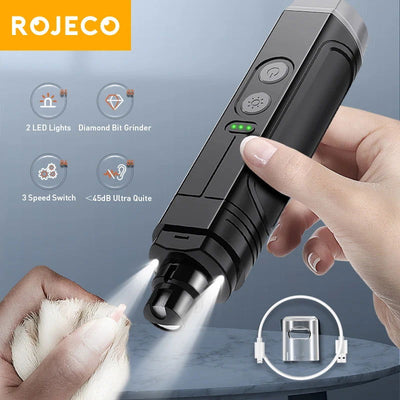 ROJECO P3 Electric Pet Nail Grinder Professional Dog Nail Clippers + 2 LED Light Rechargeable Cat Claw Nail Grooming Accessories - Slobuy