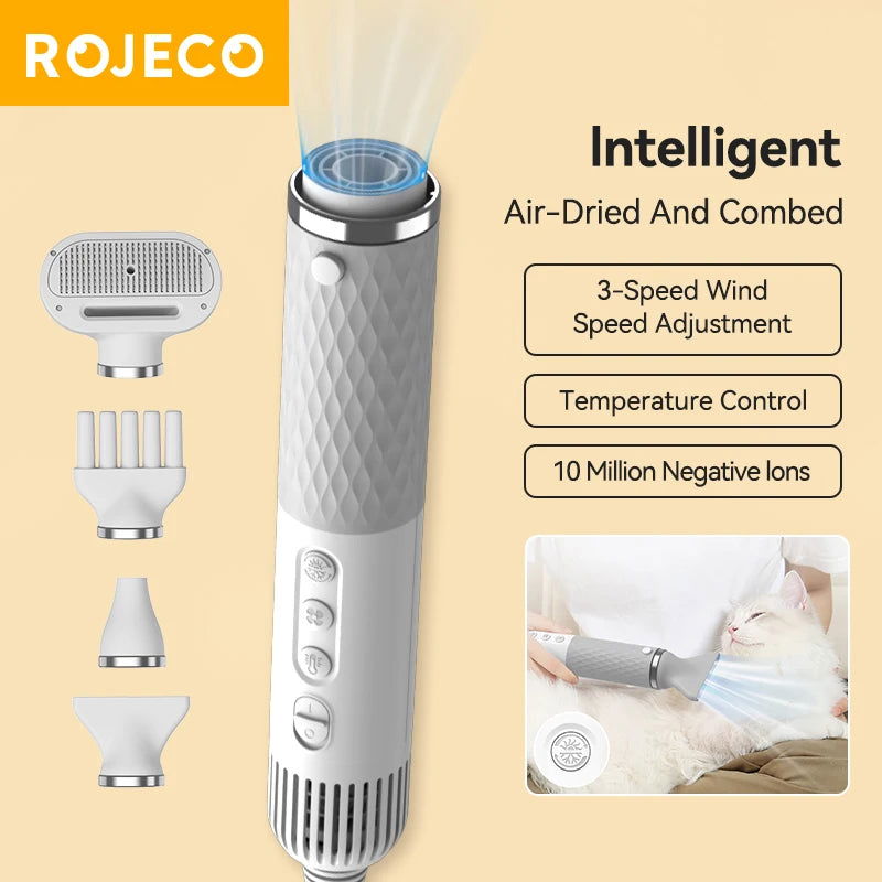 ROJECO Portable 2 in 1 Pet Hair Dryer for Cat Dog Grooming Comb Brush with Electric Spray Water Steam Mute Pet Hair Water Blower - Slobuy