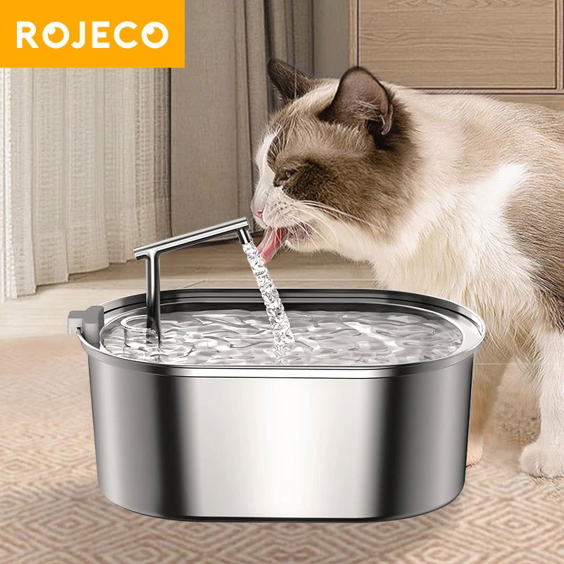 ROJECO Stainless Steel Cat Water Fountain Automatic Cat Drinker Drinking Fountain For Cats Dogs Pet Water Dispenser Accessories - Slobuy