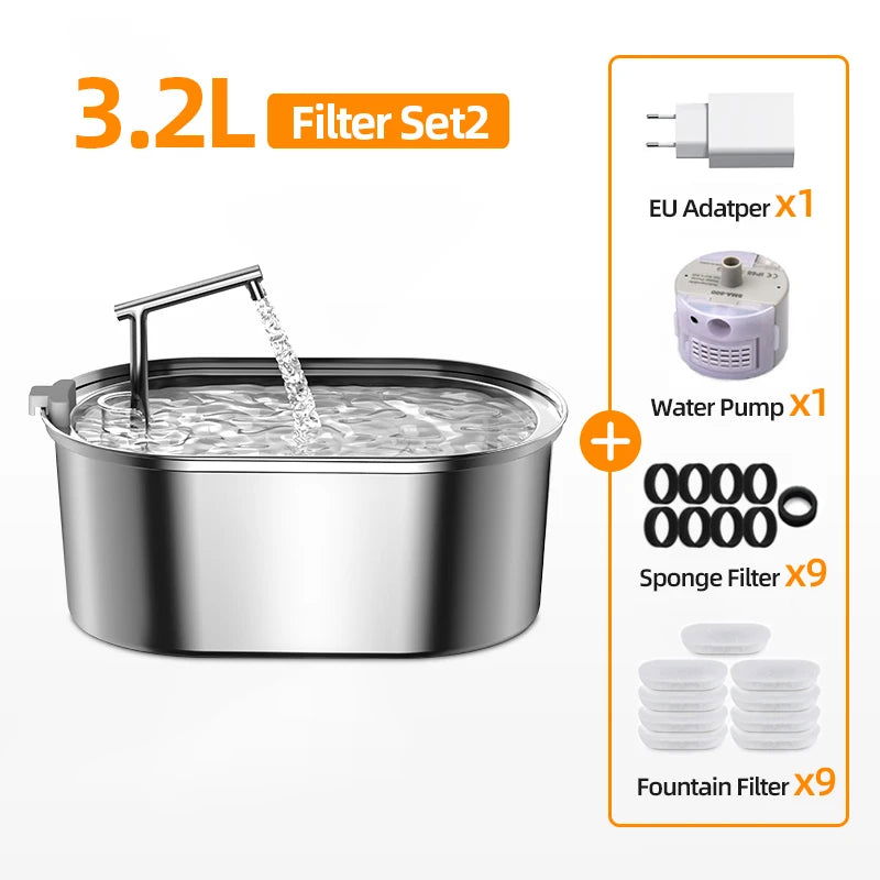 ROJECO Stainless Steel Cat Water Fountain Automatic Cat Drinker Drinking Fountain For Cats Dogs Pet Water Dispenser Accessories - Slobuy