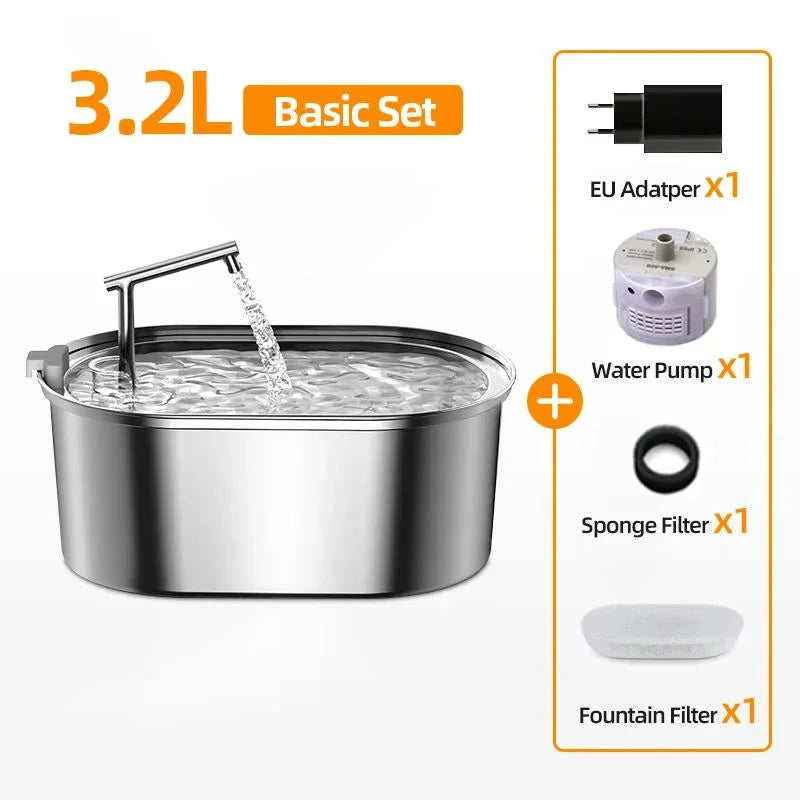 ROJECO Stainless Steel Cat Water Fountain Automatic Cat Drinker Drinking Fountain For Cats Dogs Pet Water Dispenser Accessories - Slobuy