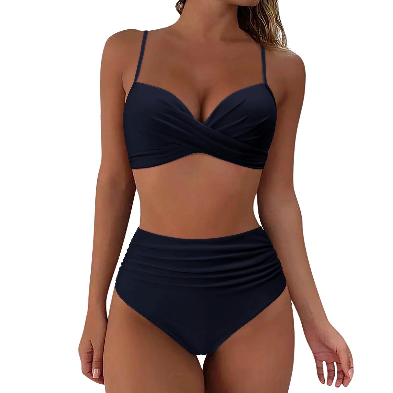 RUUHEE High Waist Bikini 2023 Woman Swimsuit Women Swimwear Bathing Suit Padded Push Up Ruched Swimsuit Women Bikini Set - Slobuy