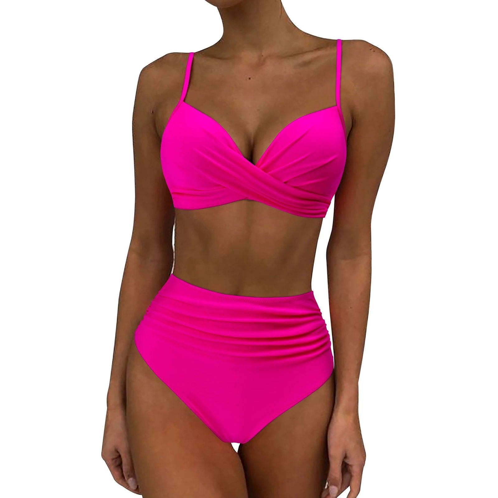 RUUHEE High Waist Bikini 2023 Woman Swimsuit Women Swimwear Bathing Suit Padded Push Up Ruched Swimsuit Women Bikini Set - Slobuy