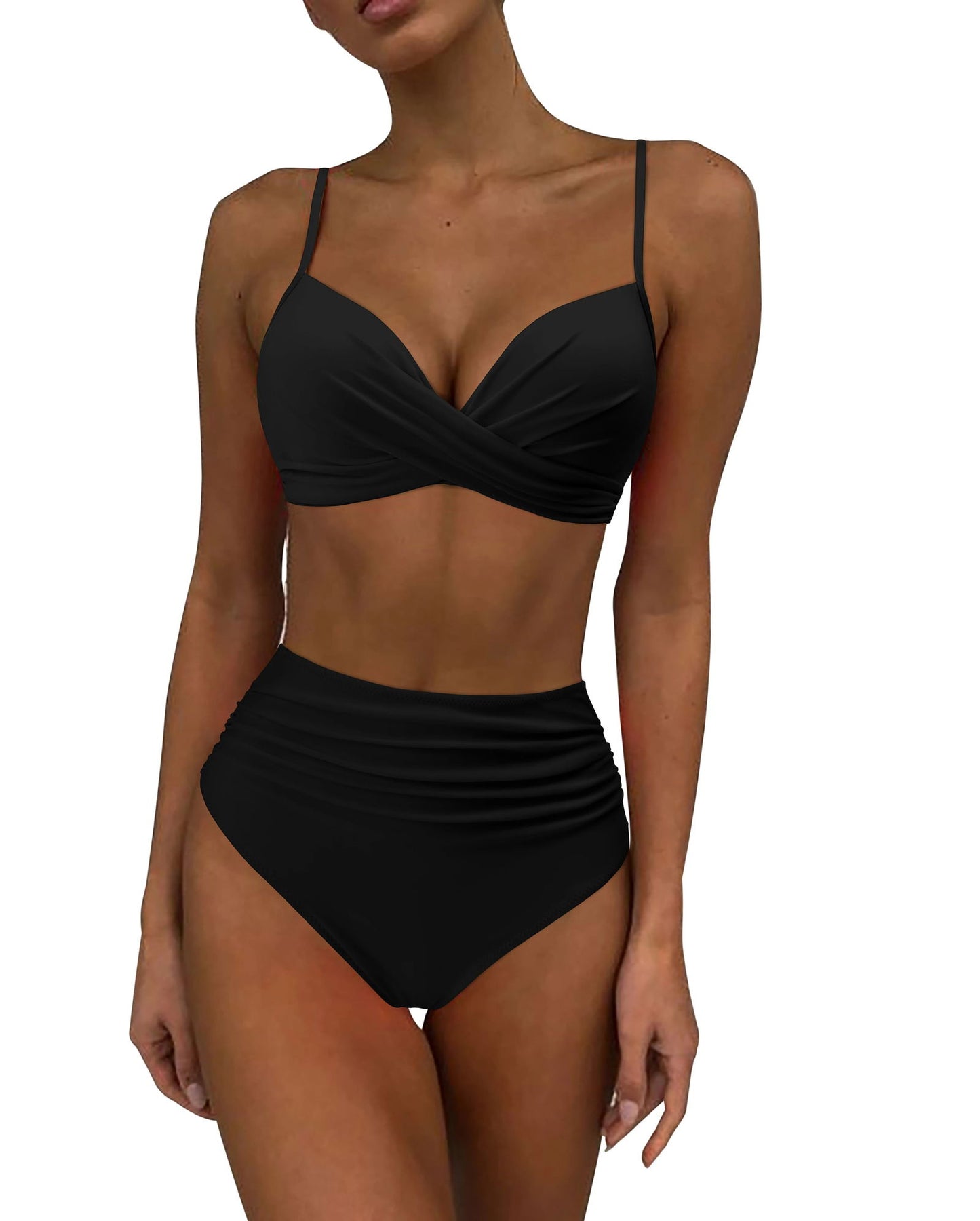 RUUHEE High Waist Bikini 2023 Woman Swimsuit Women Swimwear Bathing Suit Padded Push Up Ruched Swimsuit Women Bikini Set - Slobuy