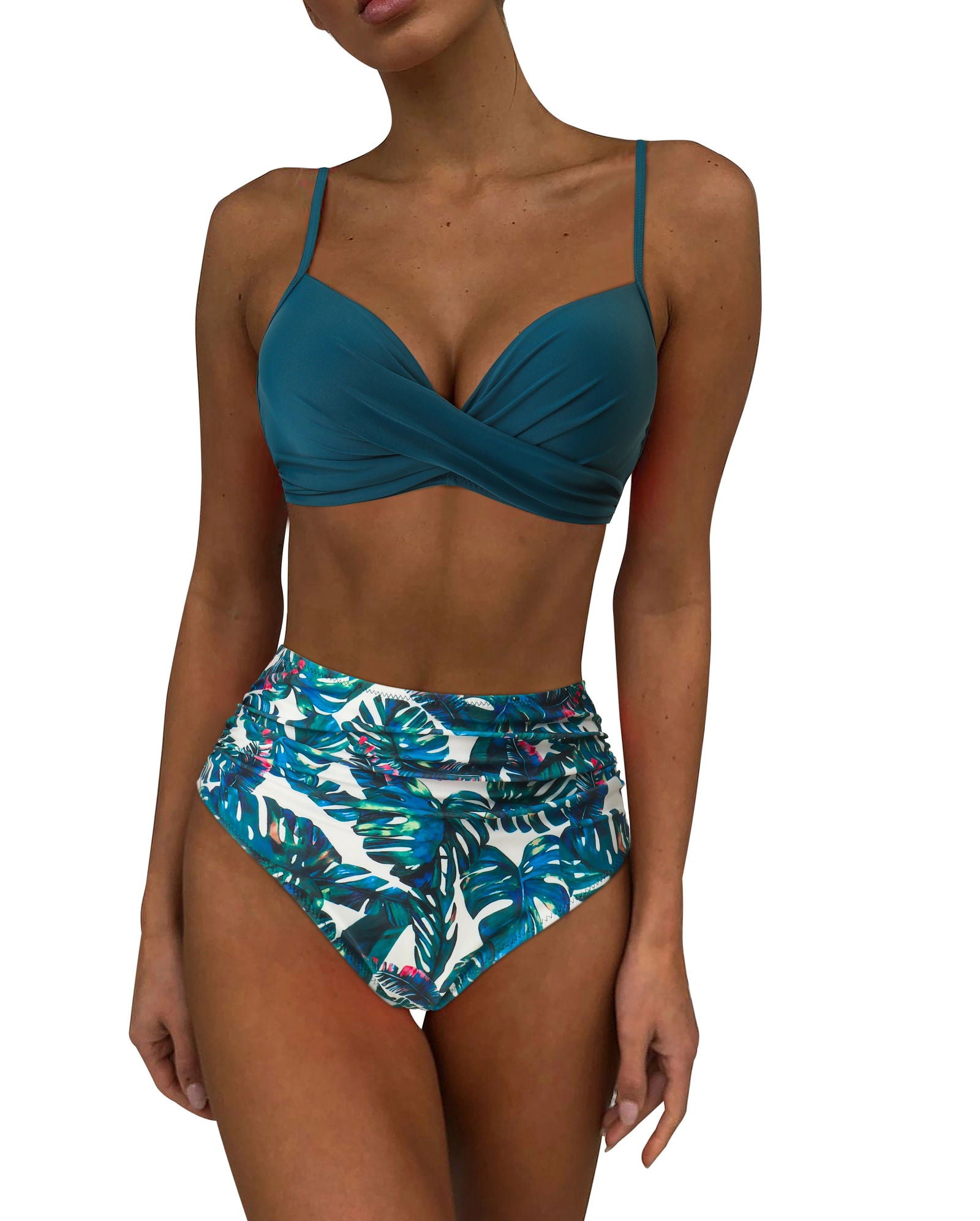 RUUHEE High Waist Bikini 2023 Woman Swimsuit Women Swimwear Bathing Suit Padded Push Up Ruched Swimsuit Women Bikini Set - Slobuy
