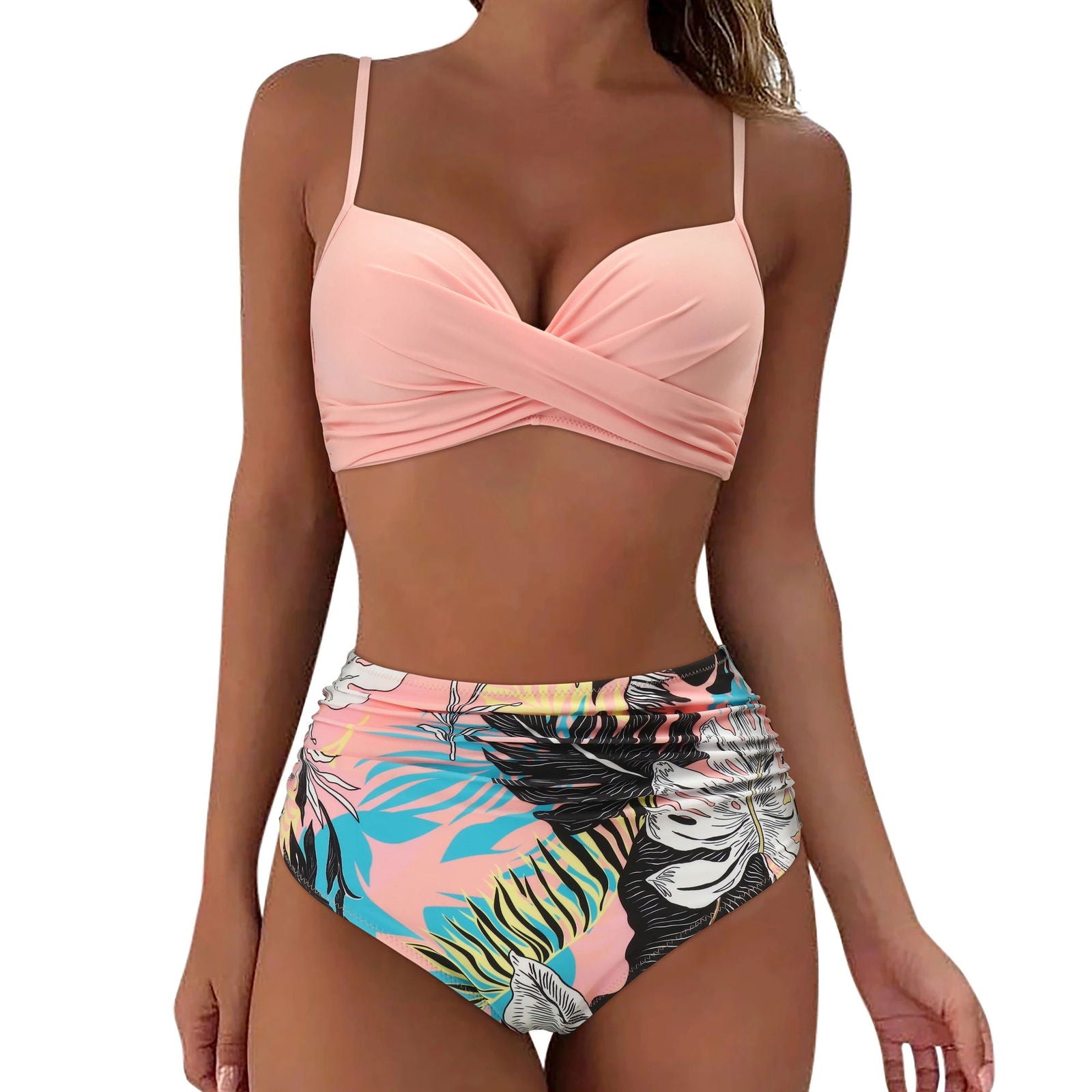 RUUHEE High Waist Bikini 2023 Woman Swimsuit Women Swimwear Bathing Suit Padded Push Up Ruched Swimsuit Women Bikini Set - Slobuy