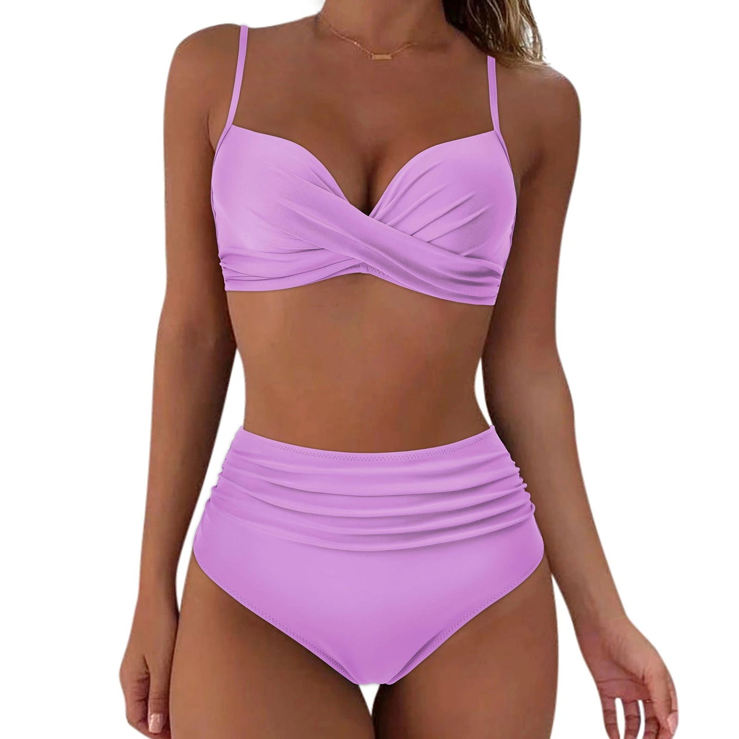 RUUHEE High Waist Bikini 2023 Woman Swimsuit Women Swimwear Bathing Suit Padded Push Up Ruched Swimsuit Women Bikini Set - Slobuy